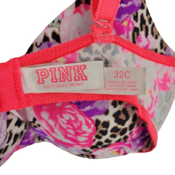 PINK Victoria's Secret Bra Wear Everywhere Push-up Pigeonnant Plunge Floral 32C - Picture 12 of 14